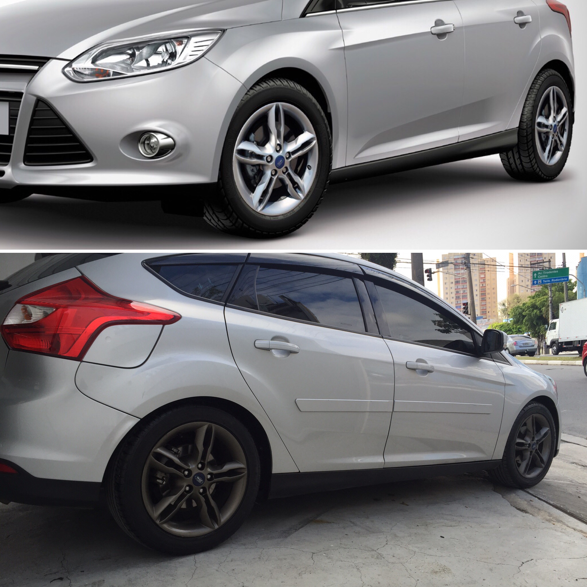 Carro (FORD FOCUS) prata com rodas personalizadas